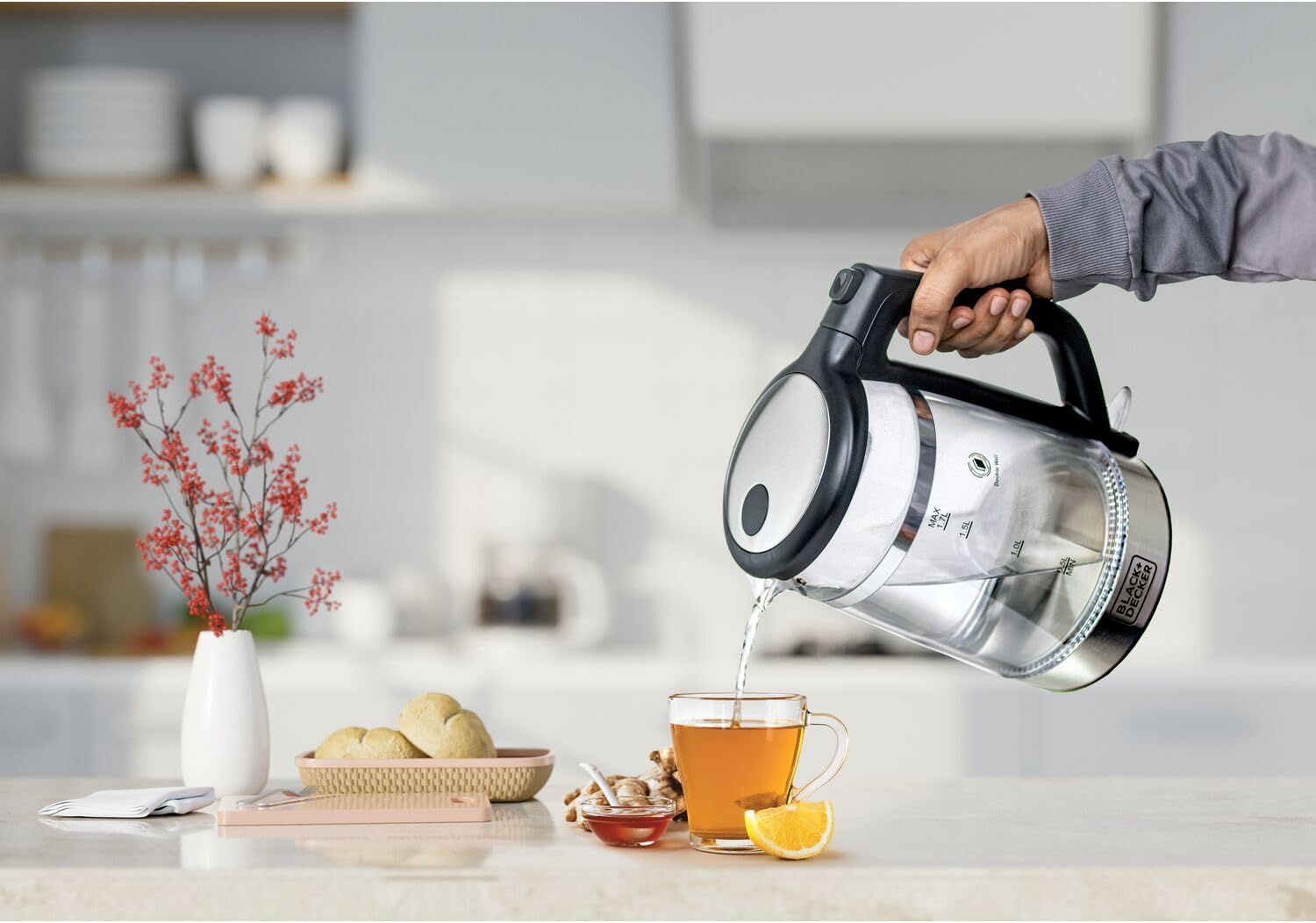 BLACK+DECKER Electric Kettle , 1.7 Liter 2200 Watt , Multi Color - GK220-B5