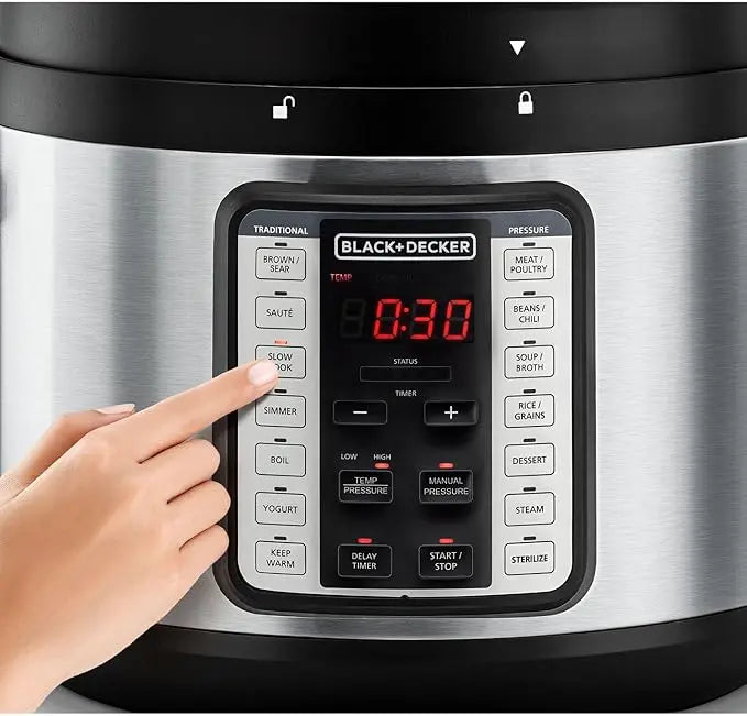 BLACK+DECKER Electric Pressure Cooker , 10 Liter 1350 Watt , Black Silver - Pcp1010-B5
