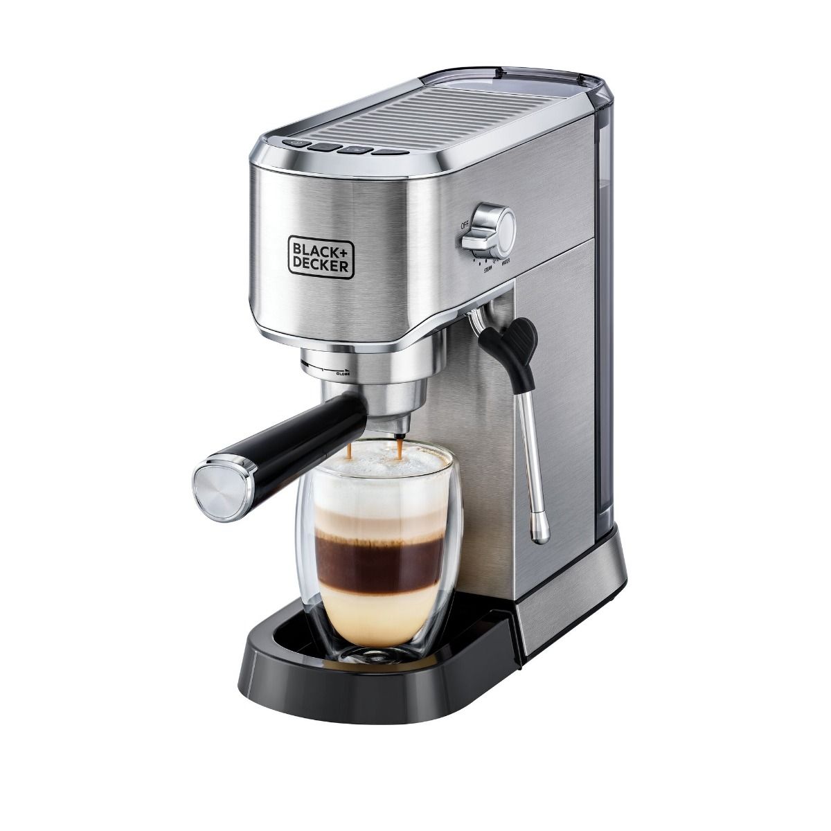 BLACK+DECKER Espresso Machine , 1 Liter 2 Cups , Silver - ECM150-B5