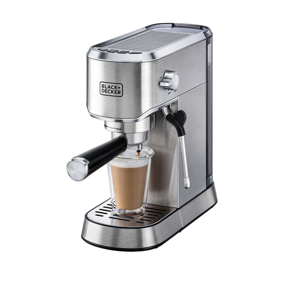 BLACK+DECKER Espresso Machine , 1 Liter 2 Cups , Silver - ECM150-B5