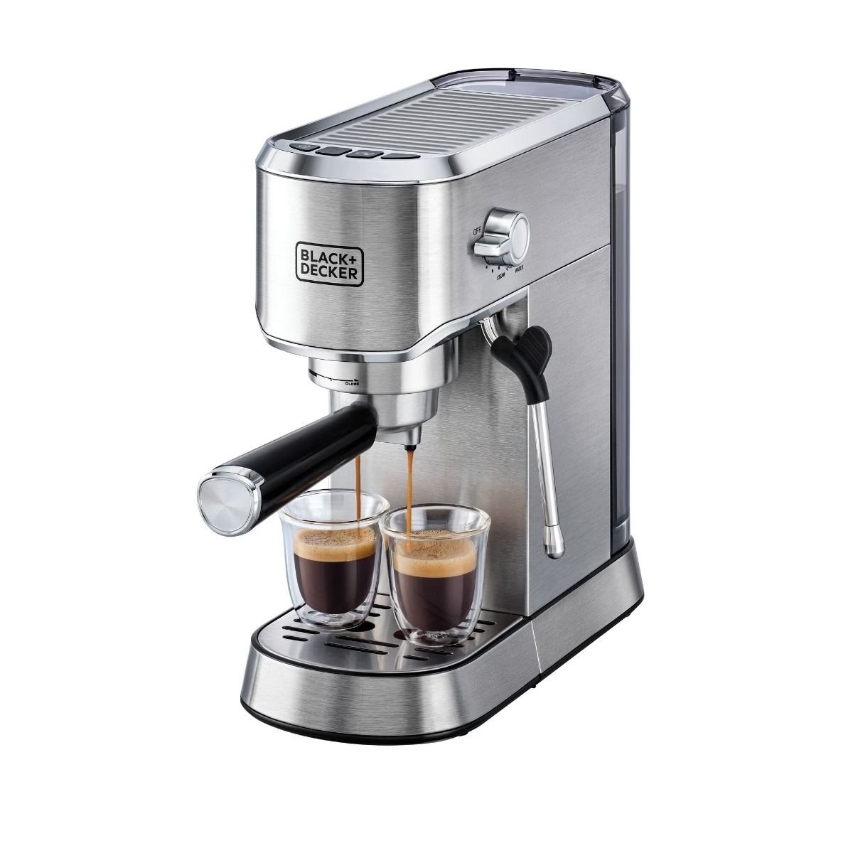 BLACK+DECKER Espresso Machine , 1 Liter 2 Cups , Silver - ECM150-B5