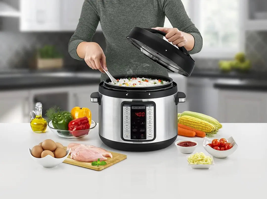 BLACK+DECKER Electric Pressure Cooker , 10 Liter 1350 Watt , Black Silver - Pcp1010-B5