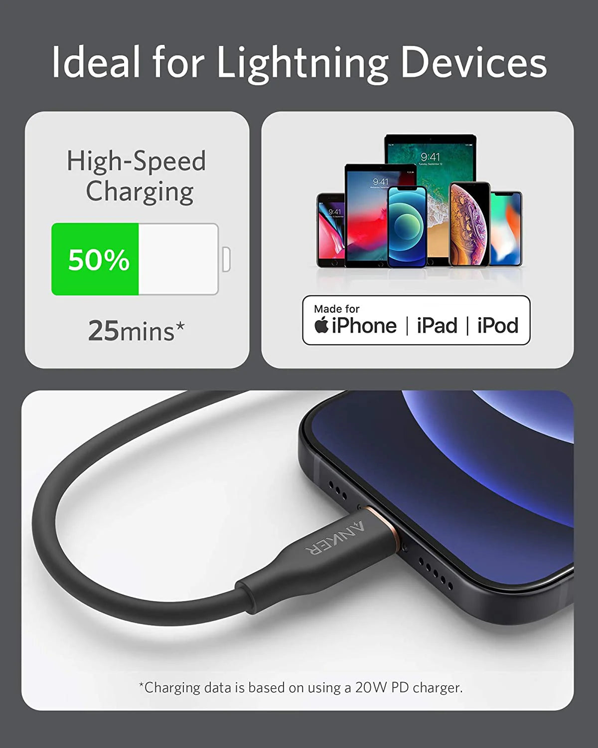 كابل ANKER PowerLine III Flow، يو إس بي سي إلى لايتنينج