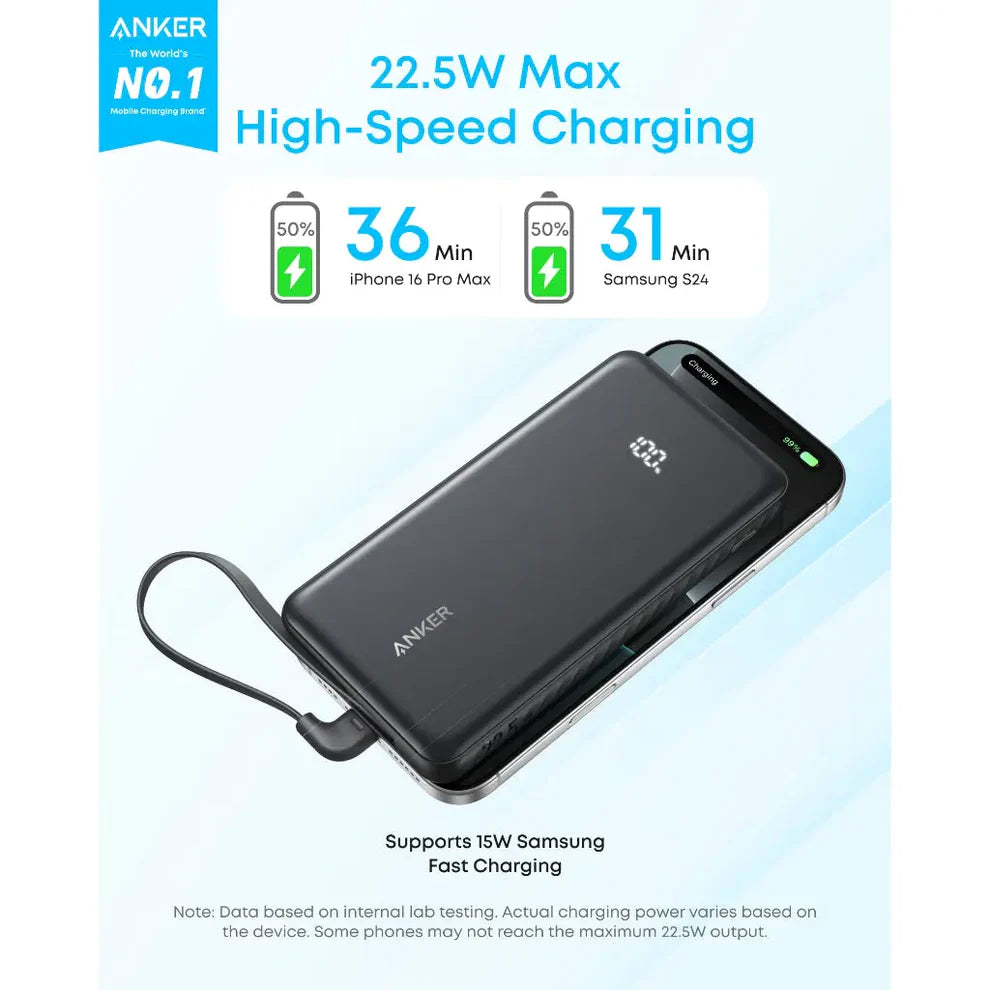 شاحن متنقل ANKER Zolo PowerBank 10K 22.5W USB-C مع كابل مدمج A110DP11