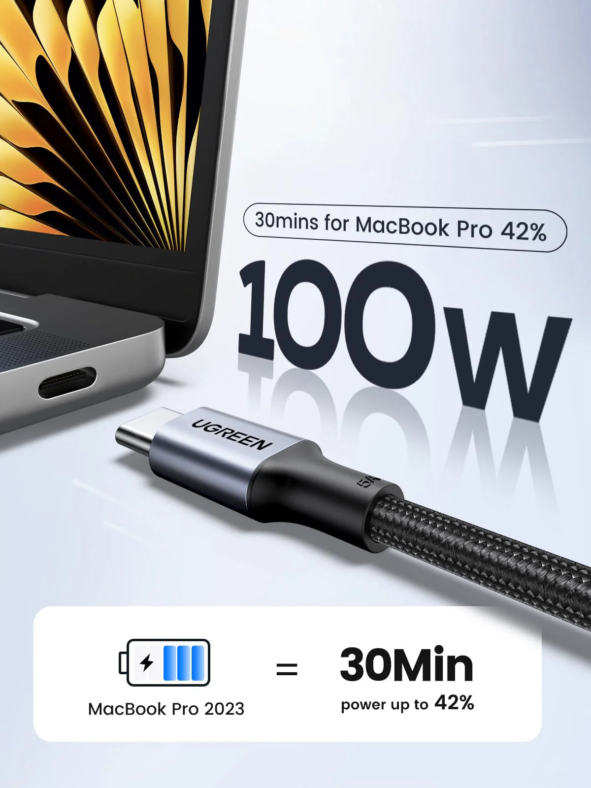 UGREENU USB-C to USB-C PD Fast Charging Cable 100W Max Space Gray 1m