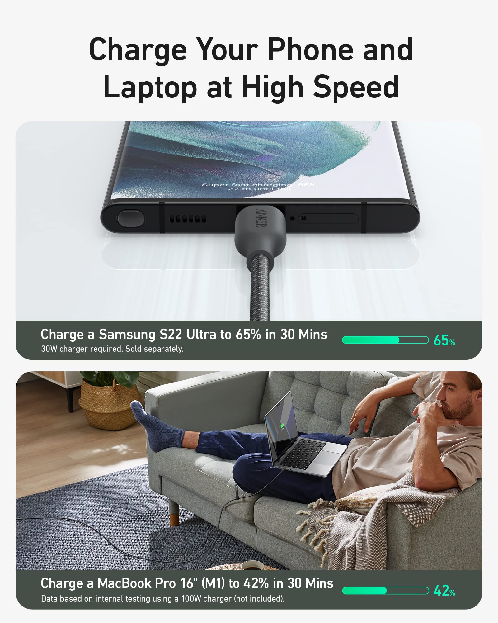 ANKER PowerLine III Flow، كابل USB-C إلى USB-C بقدرة 240 واط