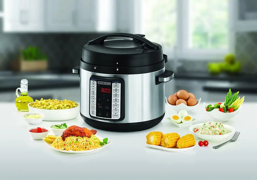 BLACK+DECKER Electric Pressure Cooker , 10 Liter 1350 Watt , Black Silver - Pcp1010-B5