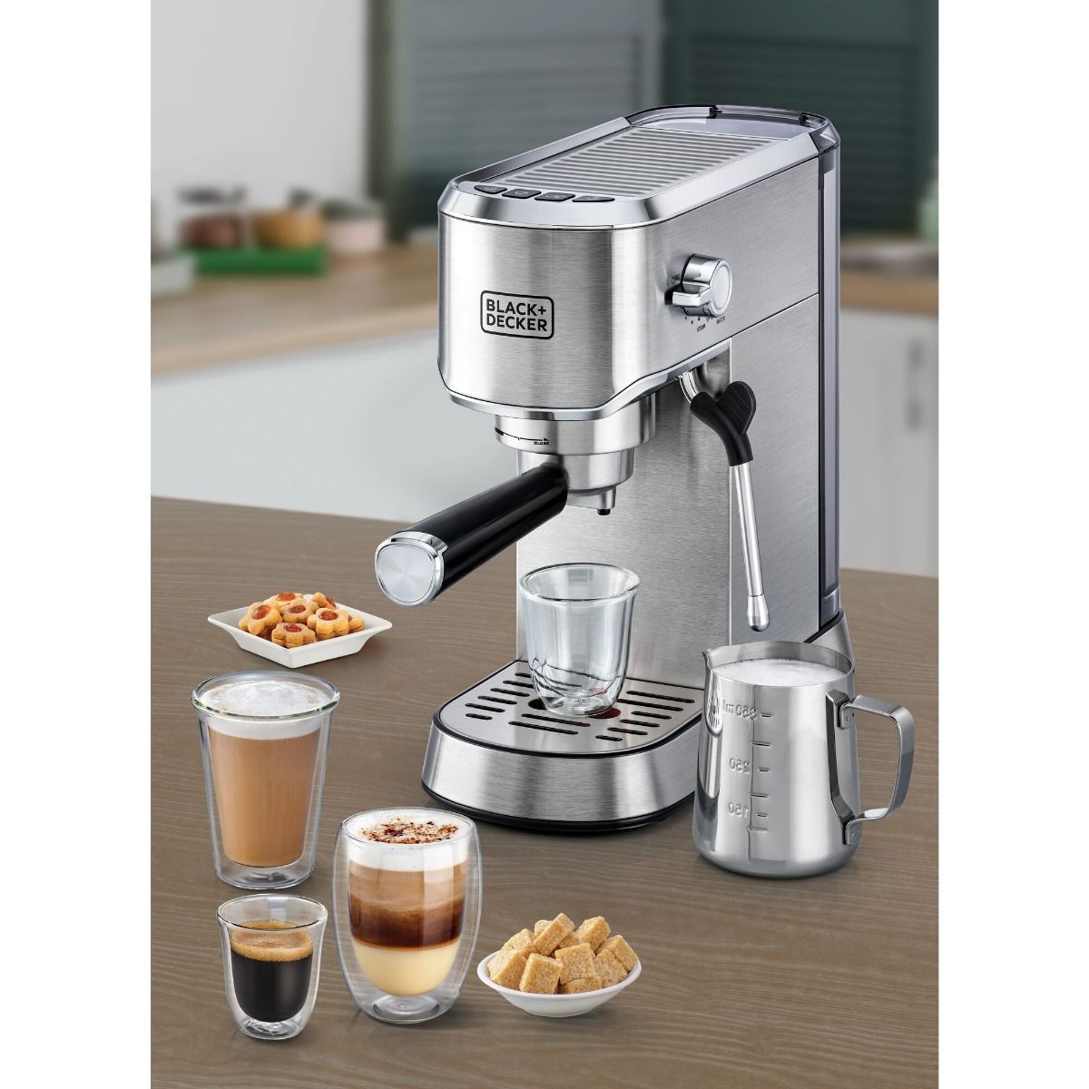 BLACK+DECKER Espresso Machine , 1 Liter 2 Cups , Silver - ECM150-B5