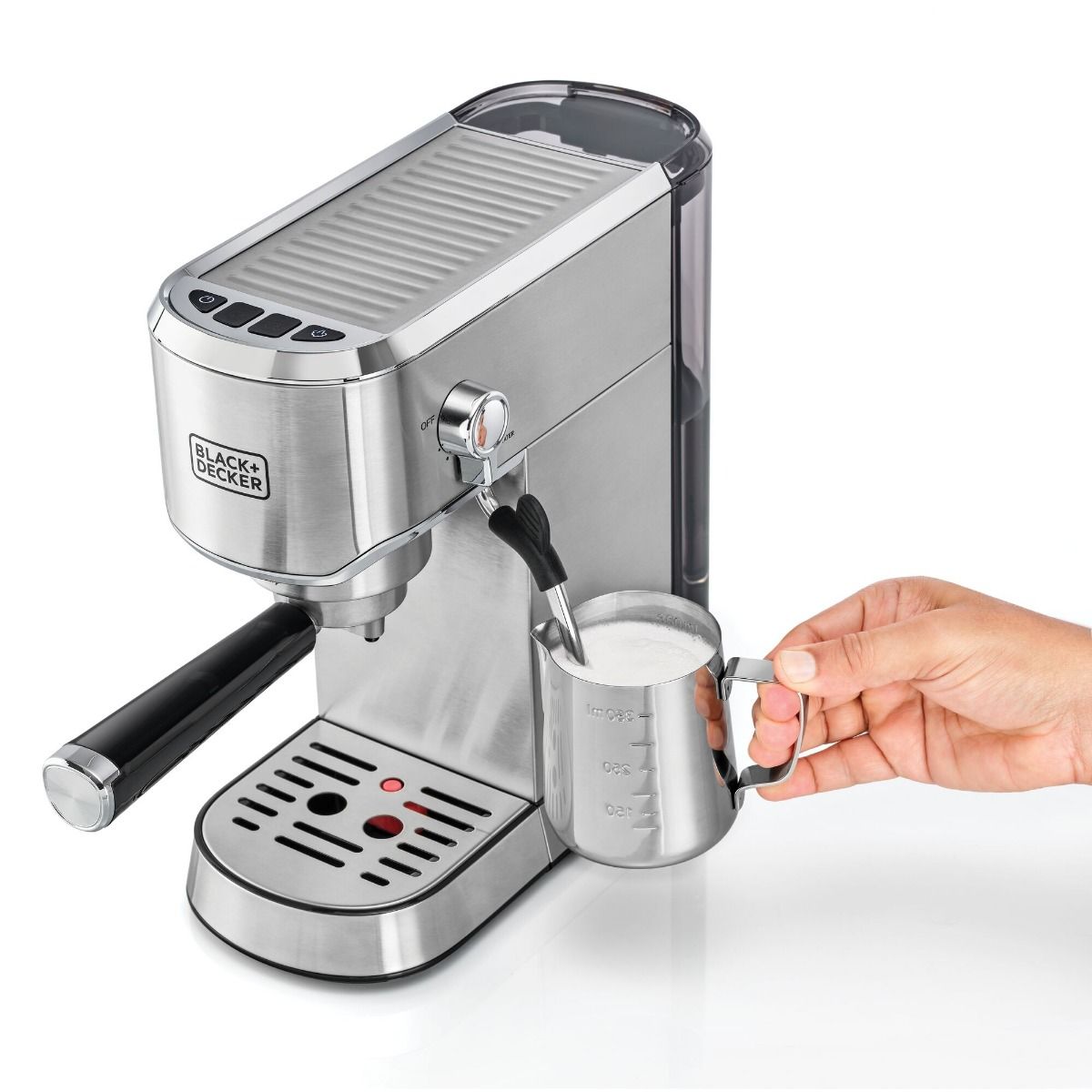 BLACK+DECKER Espresso Machine , 1 Liter 2 Cups , Silver - ECM150-B5