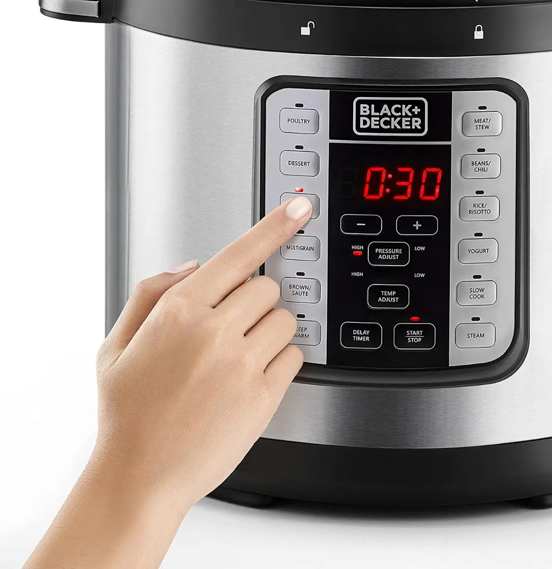 BLACK+DECKER Electric Pressure Cooker , 6 Liter 1000 Watt , Black Silver - PCP1000-B5