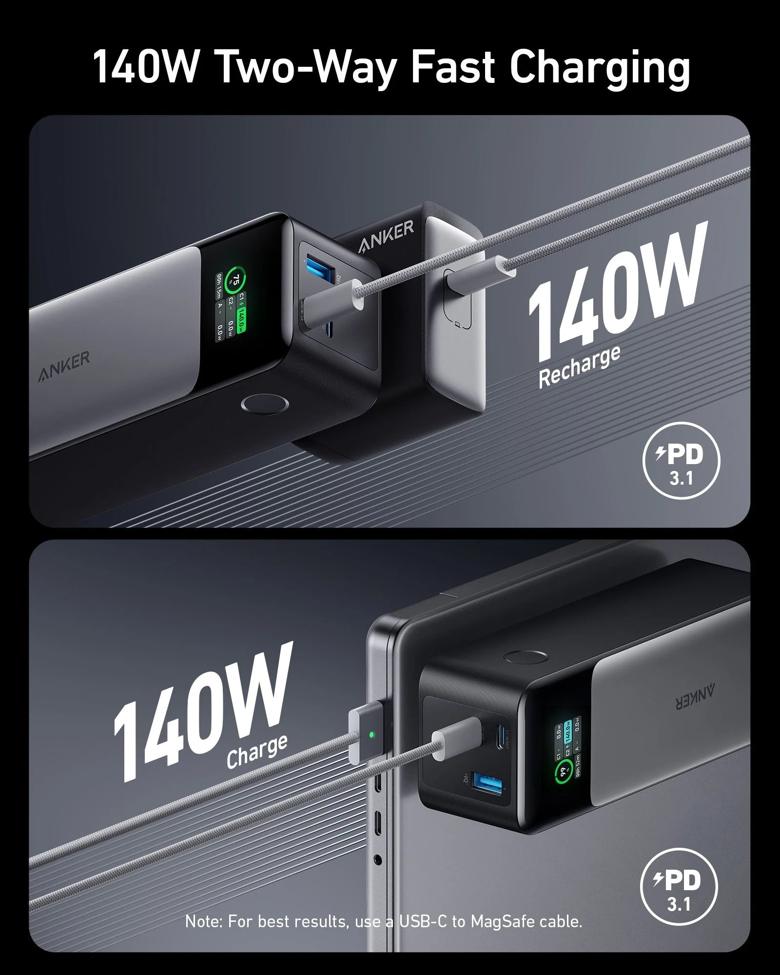 بنك الطاقة ANKER 737 بسعة 24K وقوة 140 واط