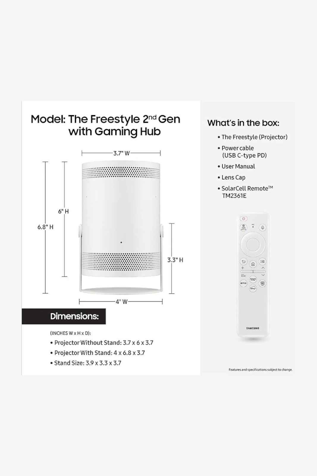 Samsung The Freestyle DLP Projector, White - LFF3C