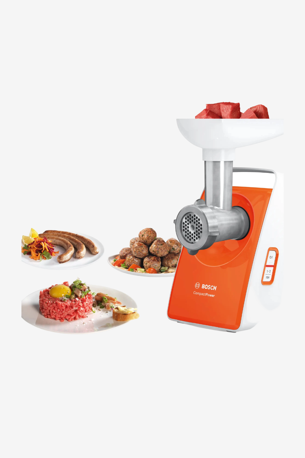 BOSCH Compact Power Meat Grinder, 1600 Watt, White / Red – MFW3630I