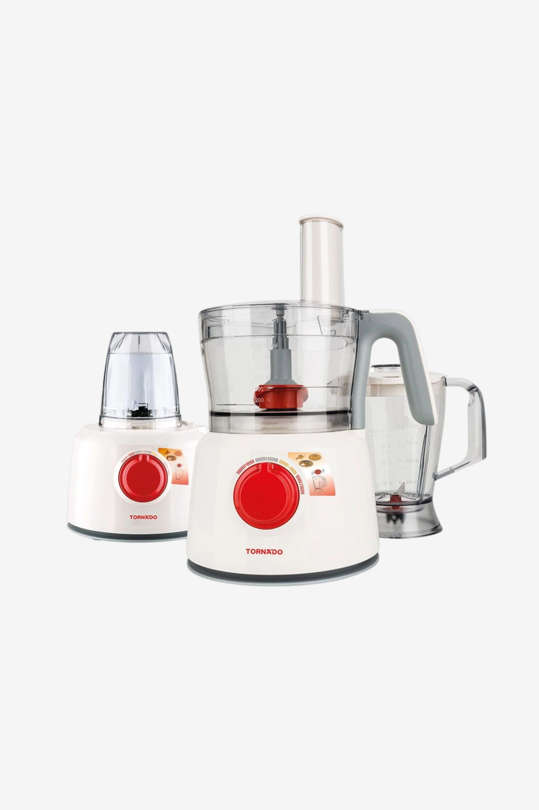TORNADO Food Processor 1000 Watt 1.2 Liter Bowl 1 Liter Blender White TFP-1000CC