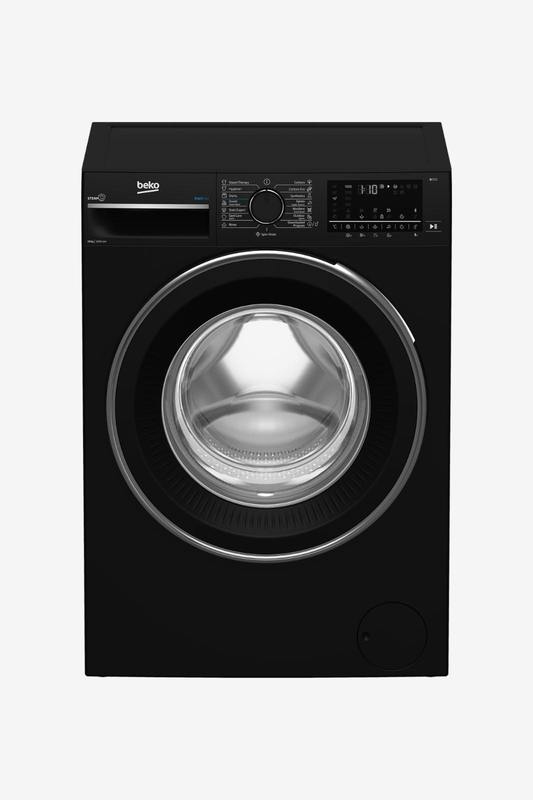 Beko washing machine, fully automatic, 10 kg, 1600 rpm, digital, steam, inverter, black, B3WFU501040BCI