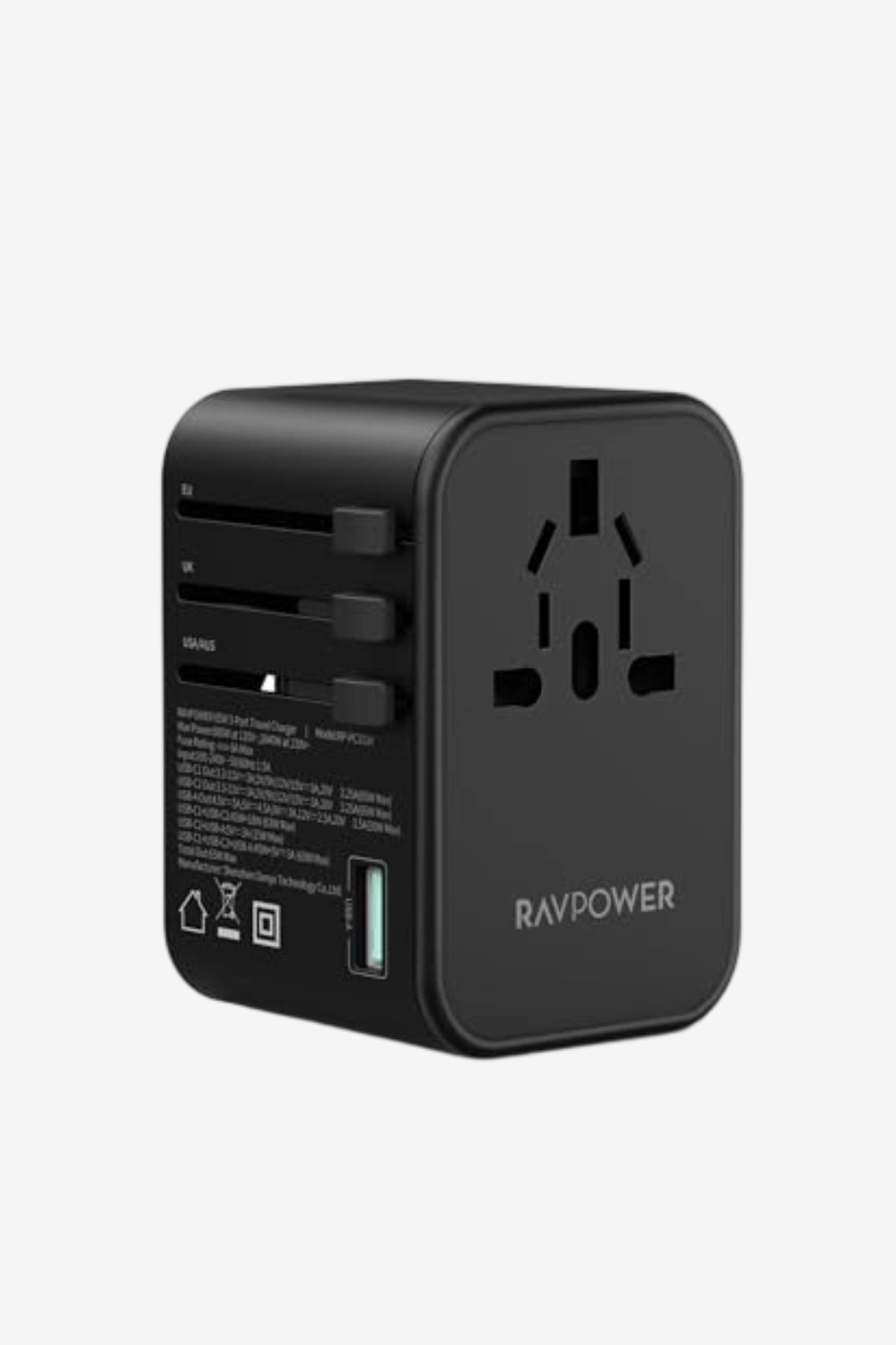 RAVPower RP-PC1034 PD PIONEER 65w 3-port Travel Charger Black Global Version