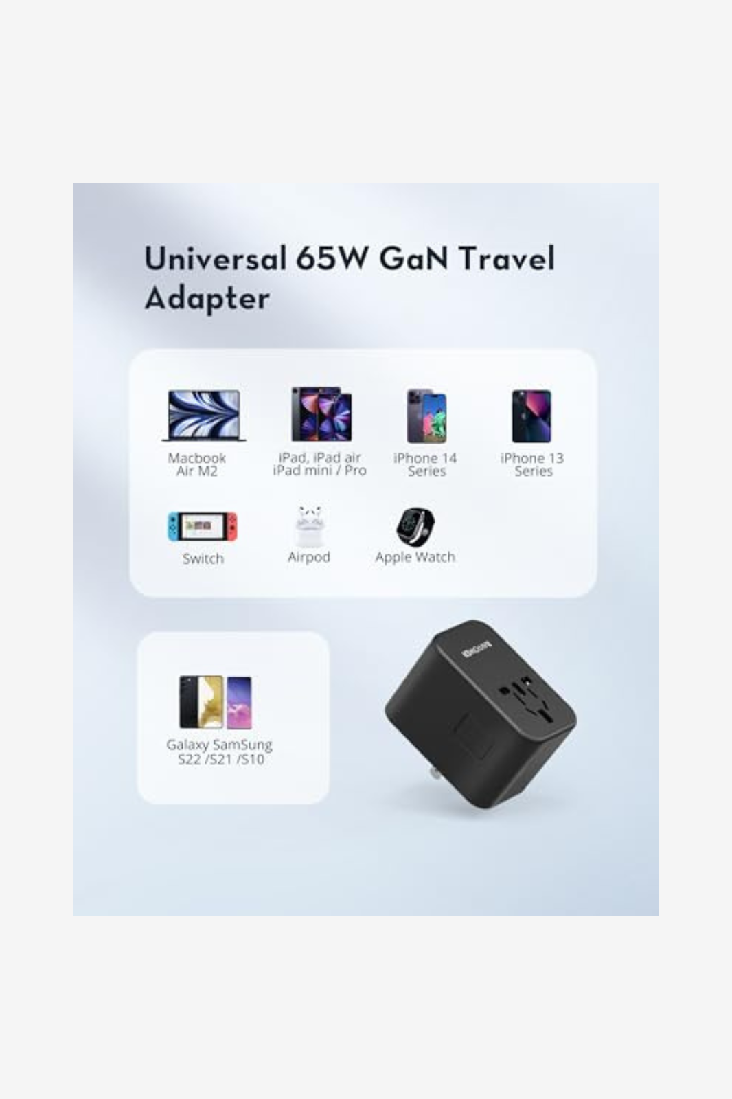 RAVPower RP-PC1034 PD PIONEER 65w 3-port Travel Charger Black Global Version