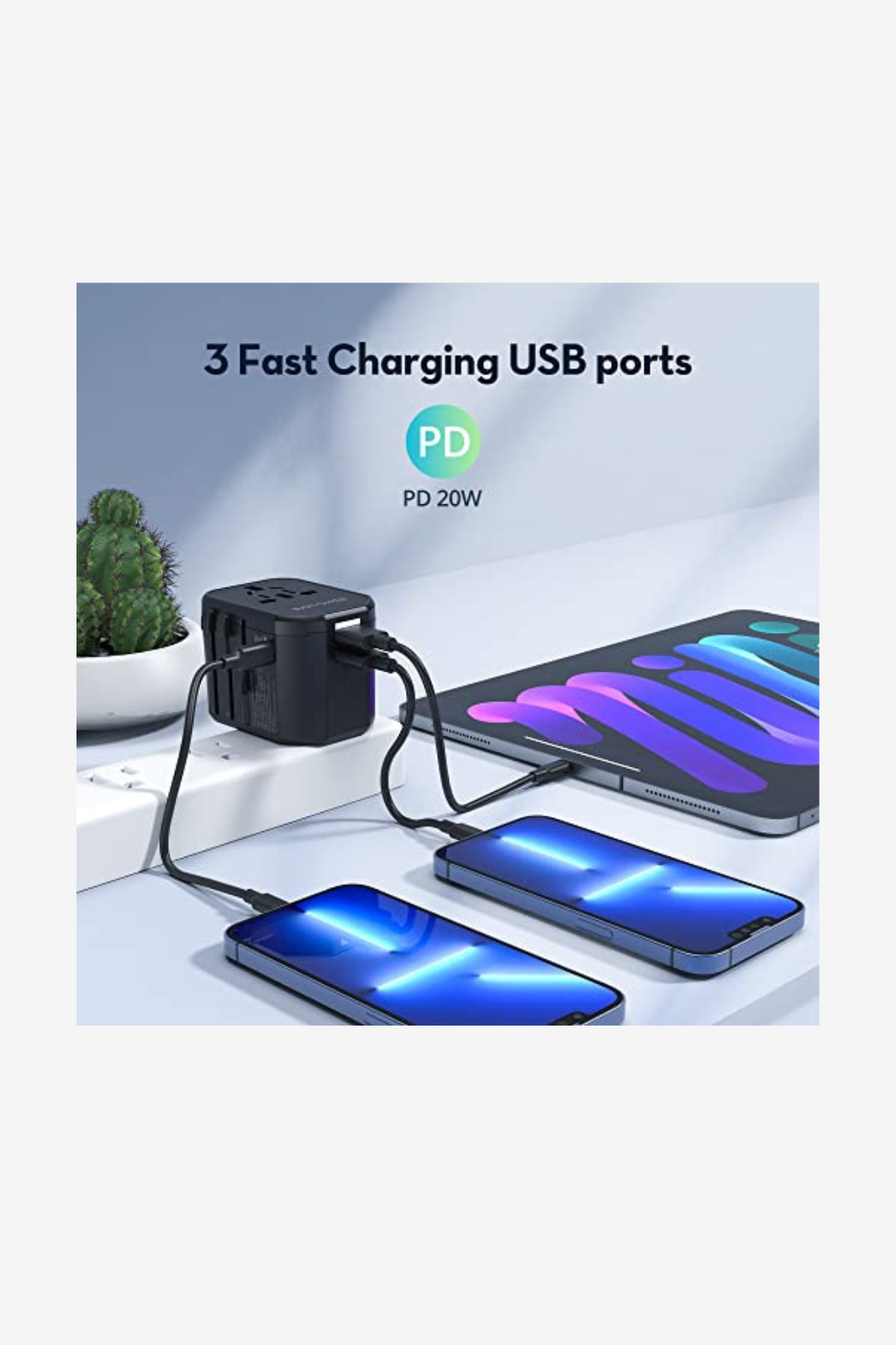 RAVPower RP PC1033 PD PIONEER 20W 3 PORT Travel charger Black Global Version