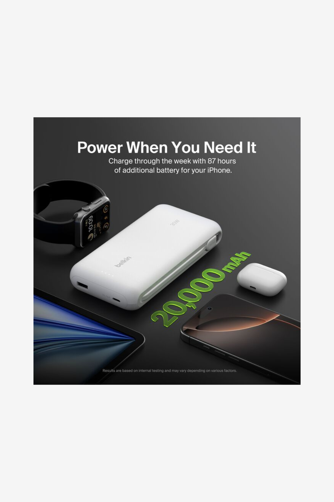 Belkin - BoostCharge Power Bank 20K with Integrated Cable