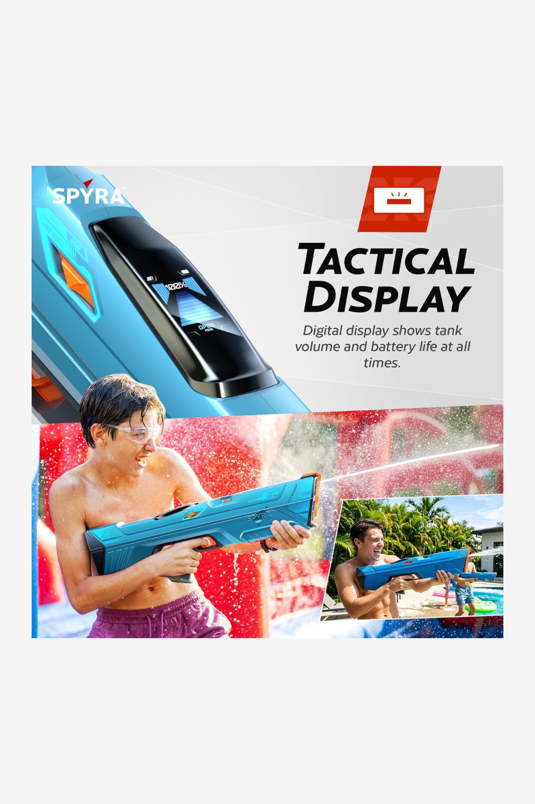 SPYRA Electric Water Blaster, Outdoor Squirt Gun for Pool Games