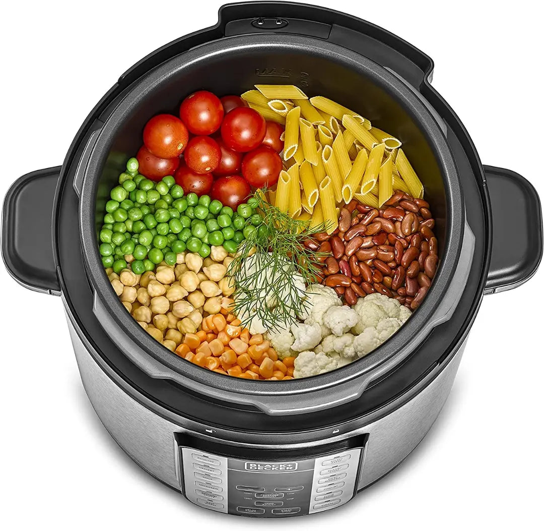 BLACK+DECKER Electric Pressure Cooker , 6 Liter 1000 Watt , Black Silver - PCP1000-B5