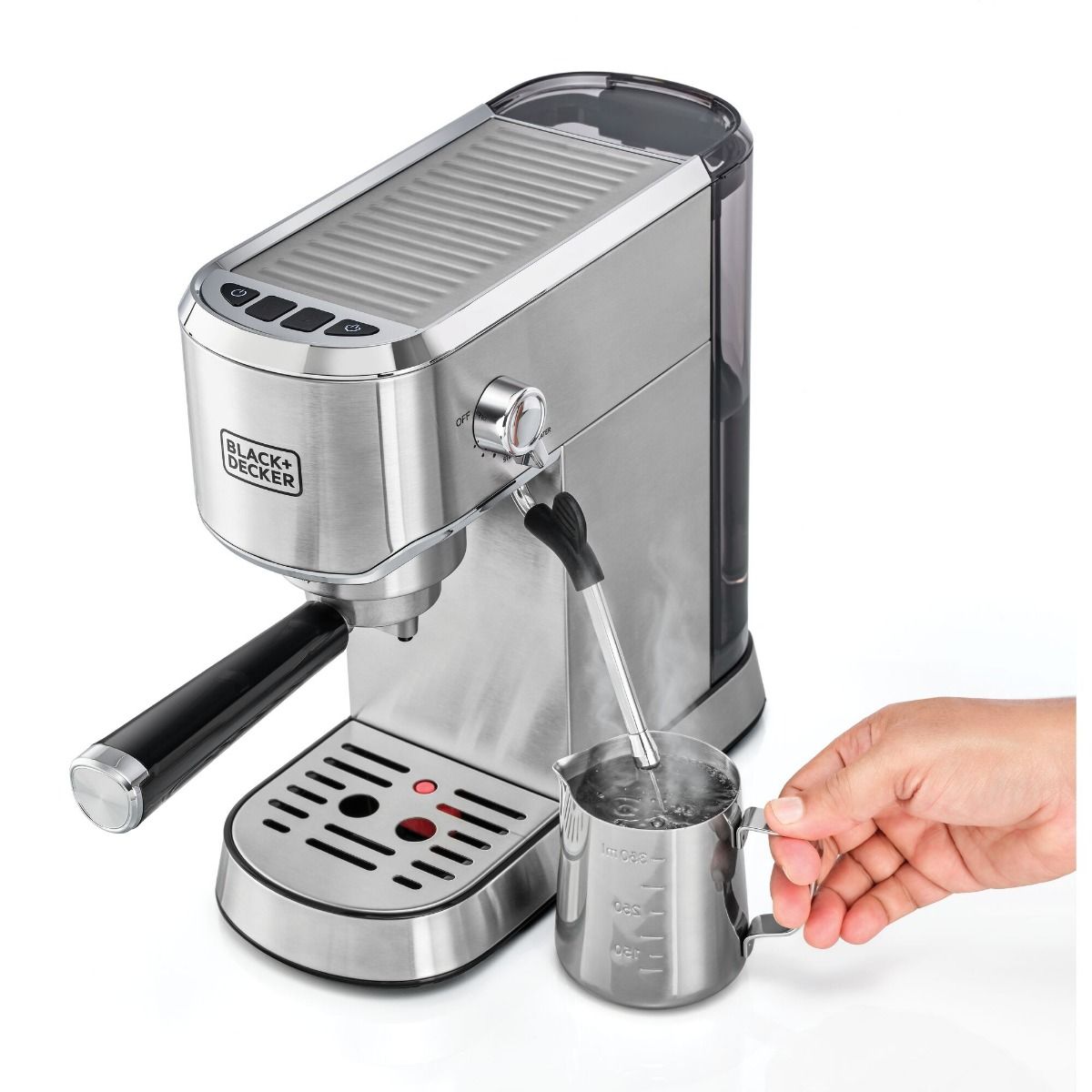 BLACK+DECKER Espresso Machine , 1 Liter 2 Cups , Silver - ECM150-B5