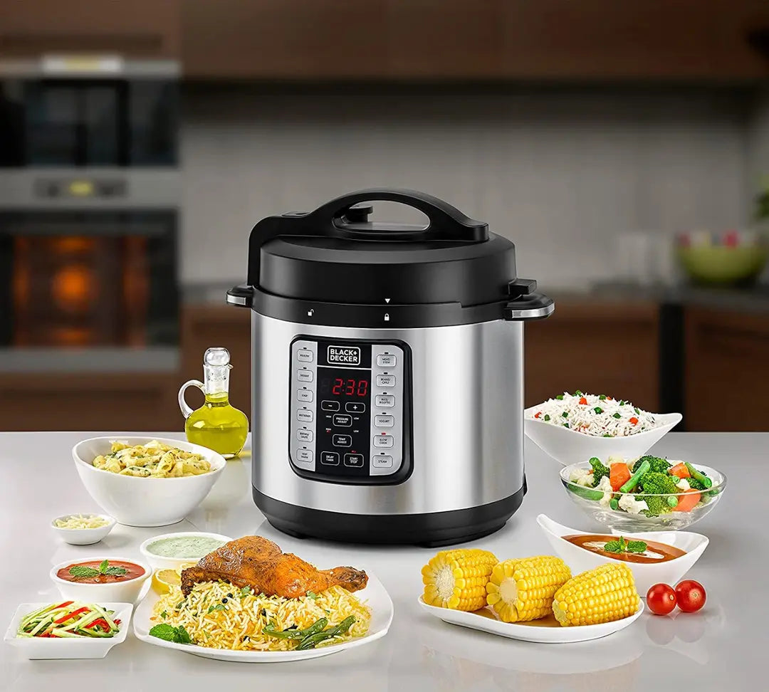 BLACK+DECKER Electric Pressure Cooker , 6 Liter 1000 Watt , Black Silver - PCP1000-B5