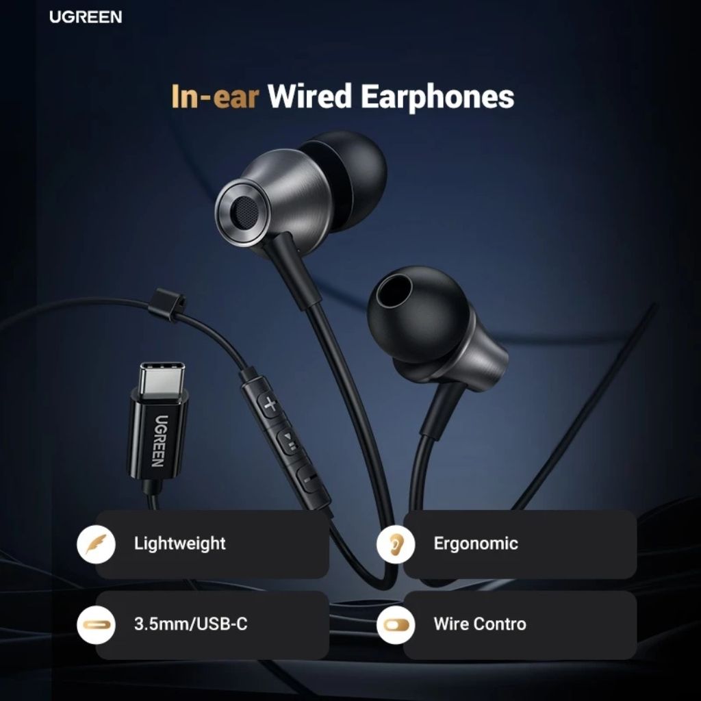 سماعات أذن داخلية من يوجرين بمنفذ USB-C - موديل EP105 لون أسود